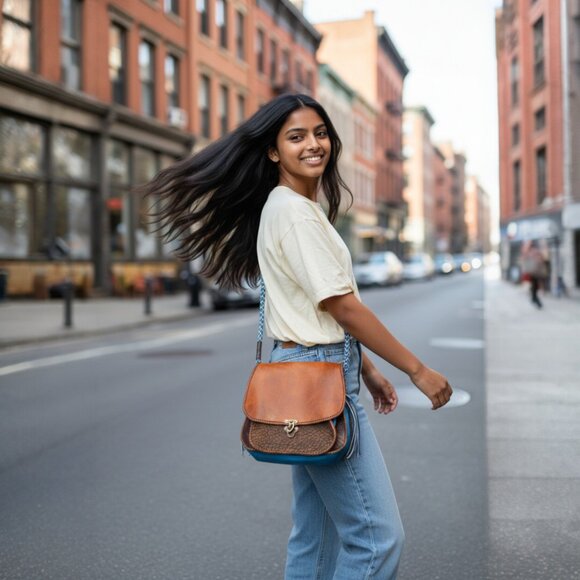 Artisan Designed Handcrafted Brown Blue Multi Style Leather Shoulder Bag - Picture 2 of 13
